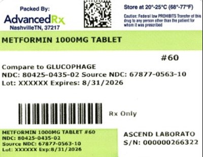 Metformin 1000mg #60 (Metformin 1000mg 80425 0435 02)